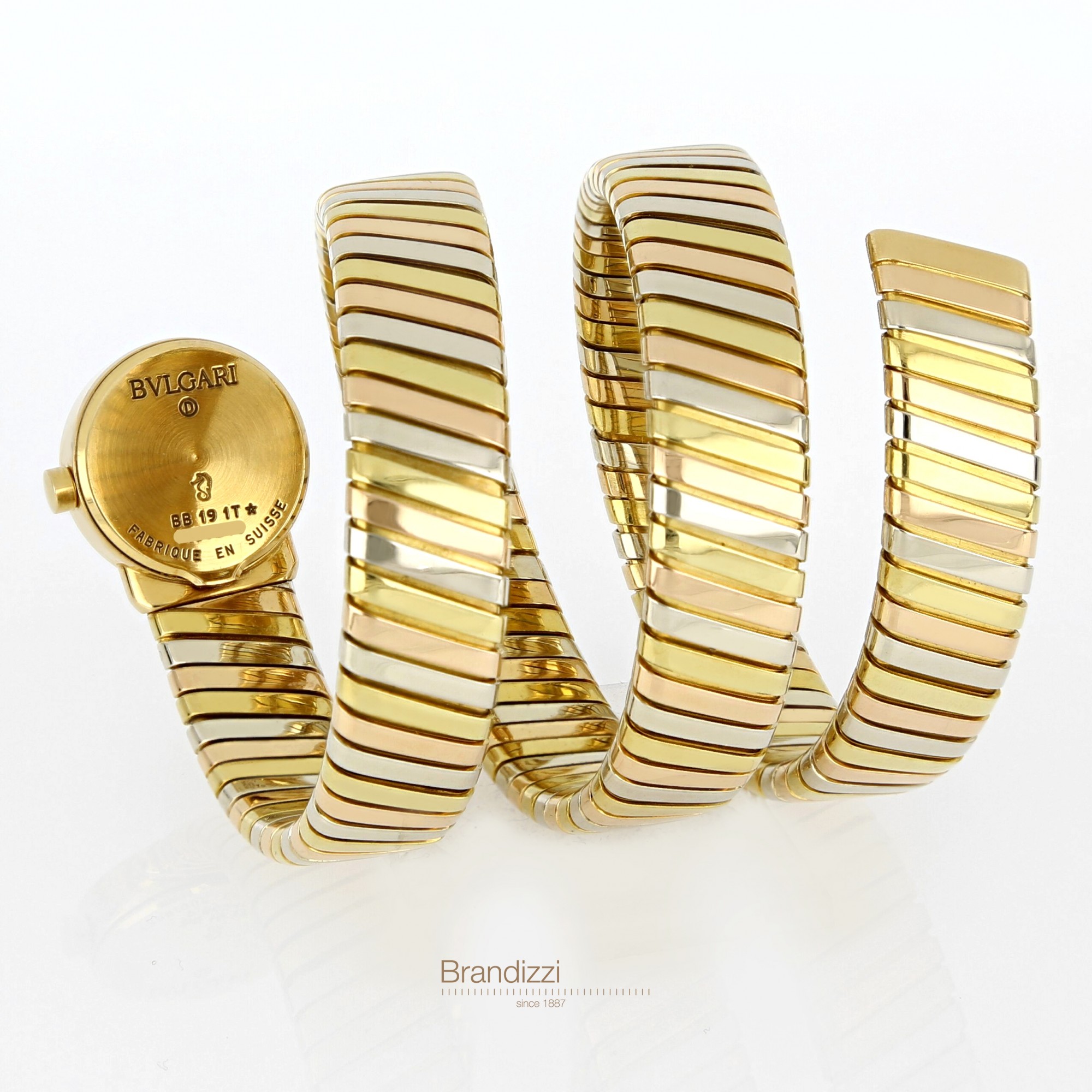 BULGARI Tubogas 18k Yellow Gold  Stainless Steel Onyx Bracelet