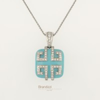 Collana in oro bianco con brillanti e turchese