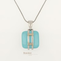 Collana in oro bianco con brillanti e turchese